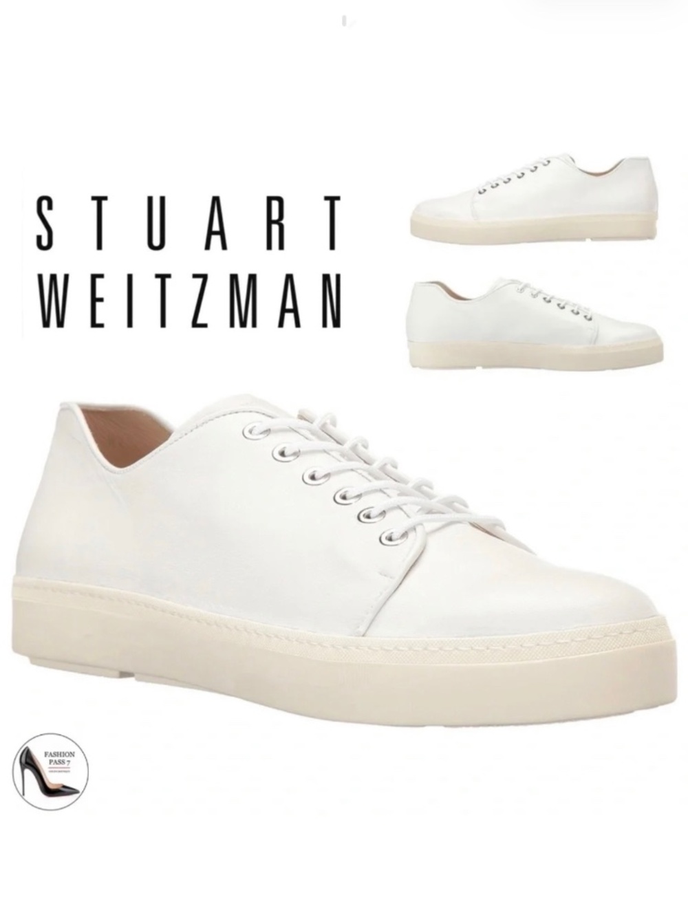 STUART WEITZMAN Holistic Women’s White Nappa Leather Lace Up Fashion Sneakers 10
